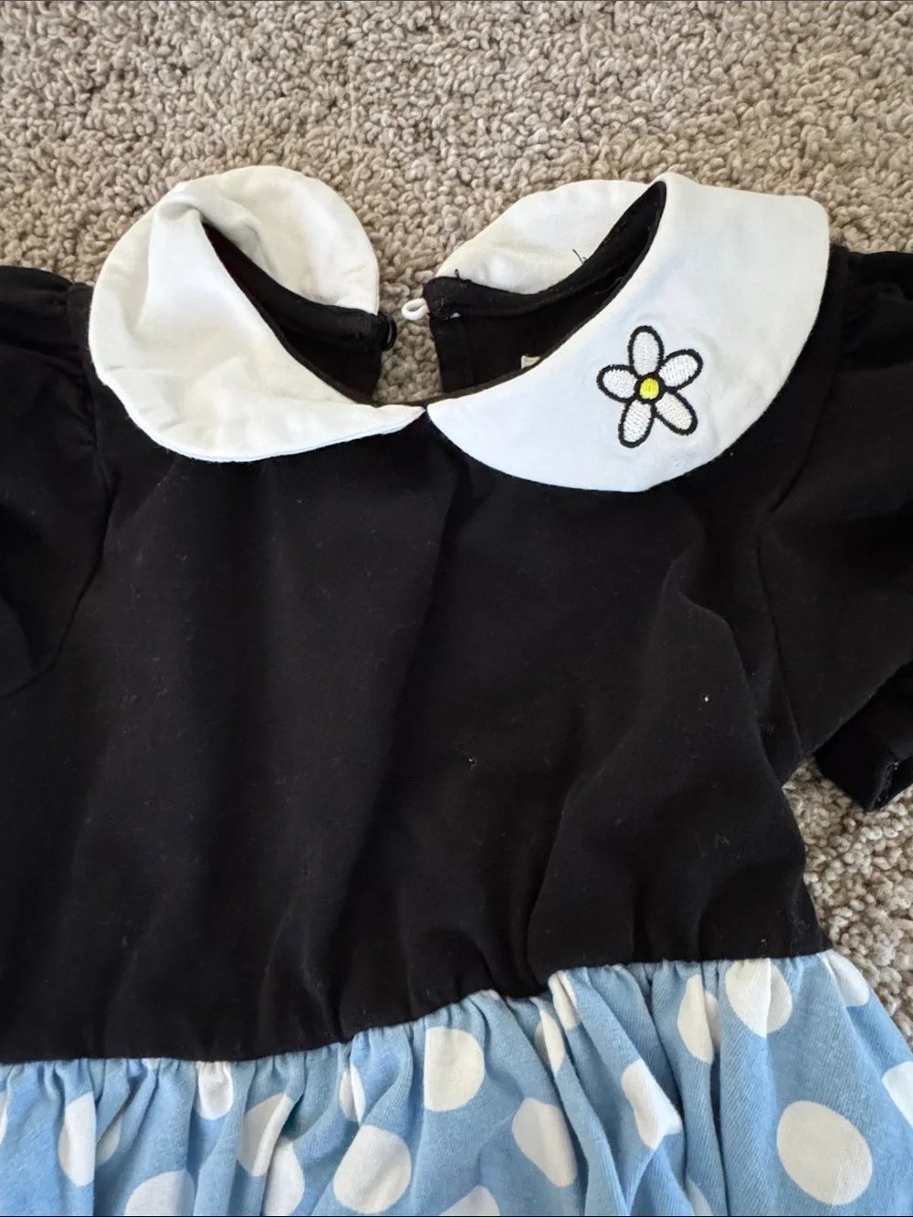 Black and Light Blue Polka Dot Peter Pan Collar Dress for Girls